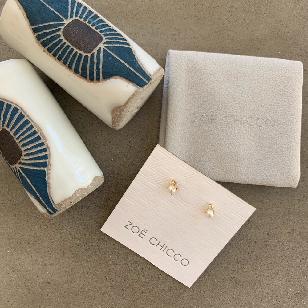 Zoe Chicco pearl and diamond stud earrings